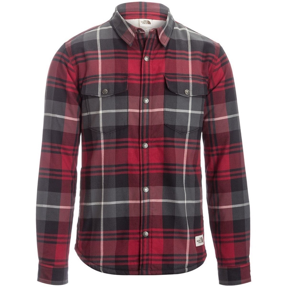 The North Face Men's Campshire Sherpa Fleece Lined Shirt Flannel Red Black Plaid